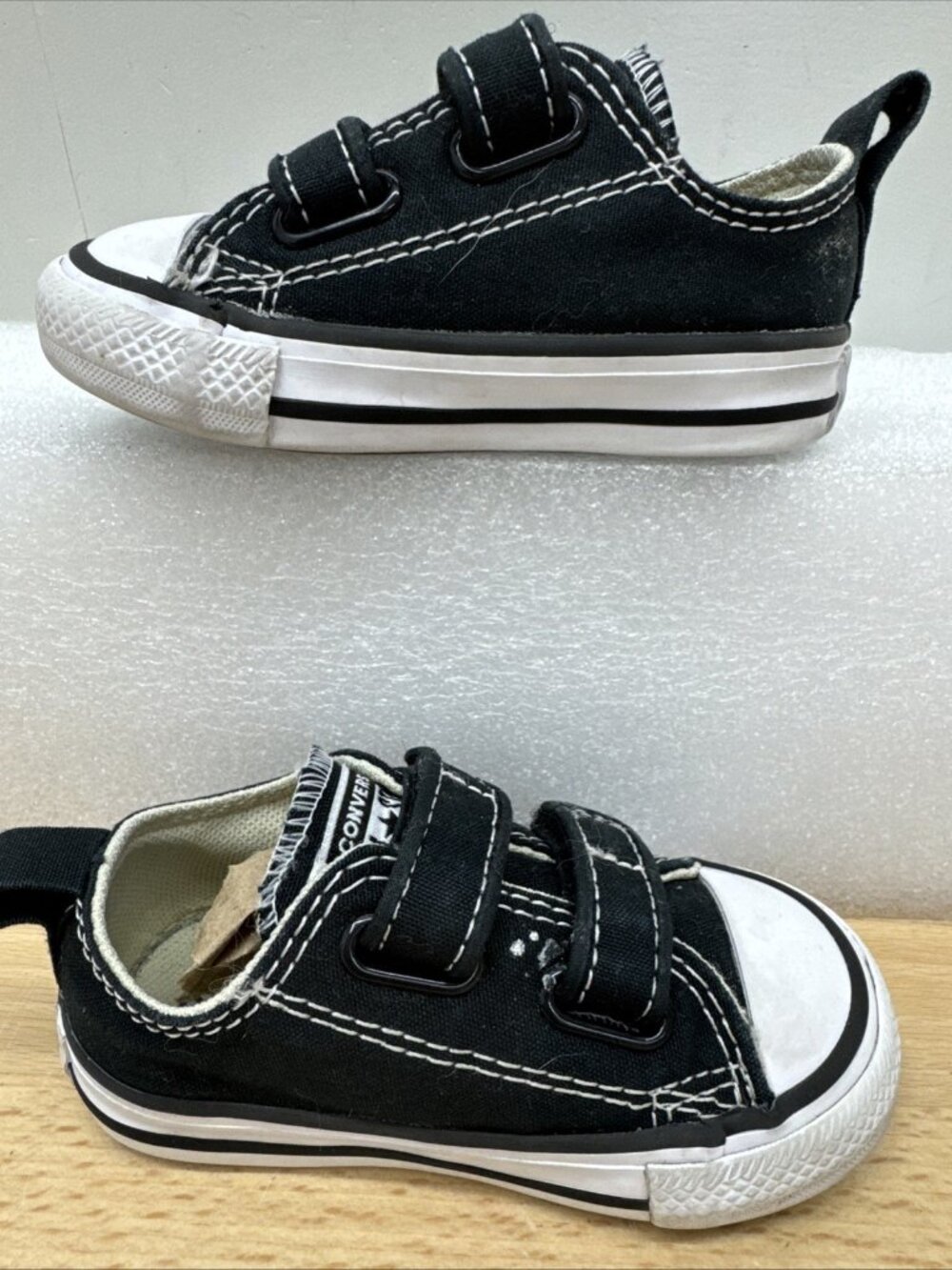 Converse Infant Black All Star Shoes 4 Double Strap Casual Canvas Sneakers - Picture 6 of 11
